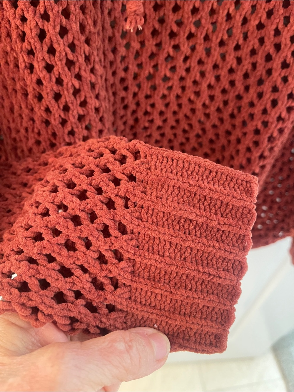 Miracle Rust Open-Weave Chenille Tie-Neck Pullover - Picture 4 of 10